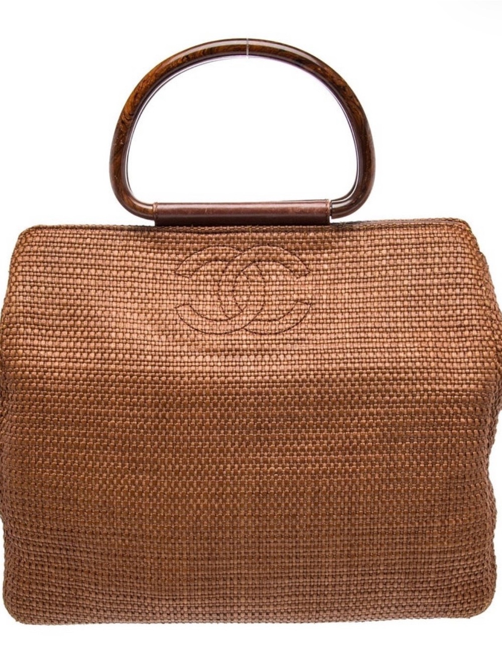 CHANEL Brown Woven Top-Handle Bag